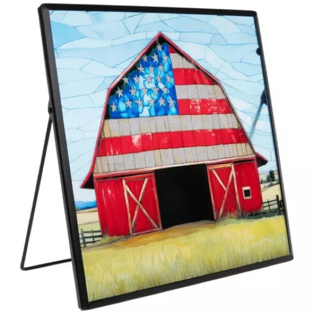 American Flag Barn Glass Decor